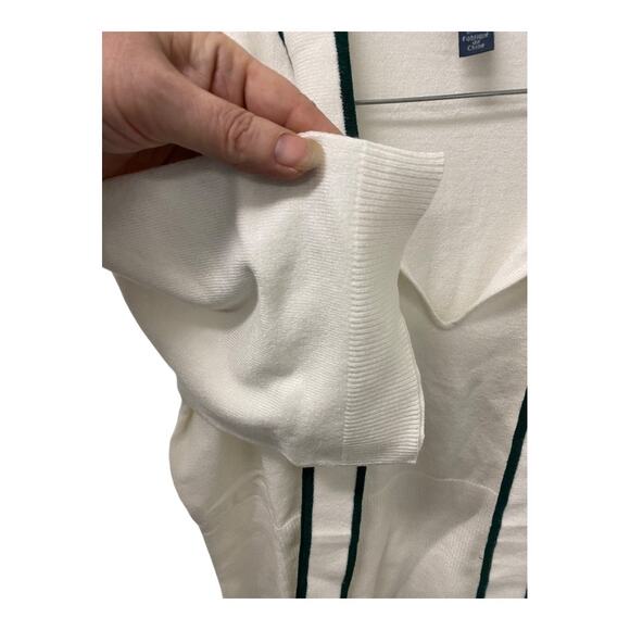 ModCloth Bow Thyself Tie Neck Knit Top LARGE White Black Short Sleeve Retro Chic - Picture 4 of 6